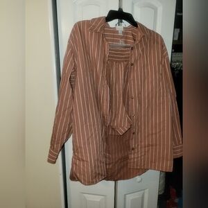 Striped Brown Button-Up Shirt and Shorts Set